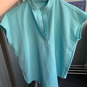 Figs Rafaela-Mandarin Scrub Top in Sea Glass